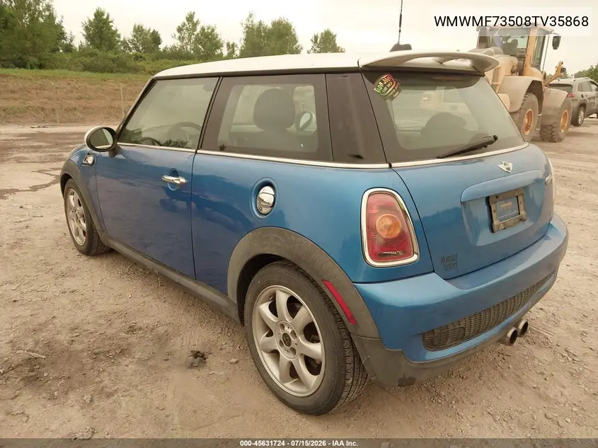2008 Mini Cooper S VIN: WMWMF73508TV35868 Lot: 45631724