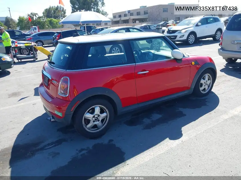 2008 Mini Cooper Hardtop VIN: WMWMF335X8TT67438 Lot: 45638046