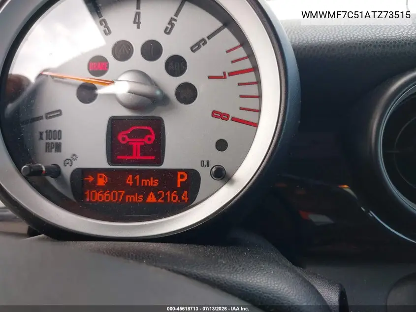 2010 Mini Cooper S VIN: WMWMF7C51ATZ73515 Lot: 45618713