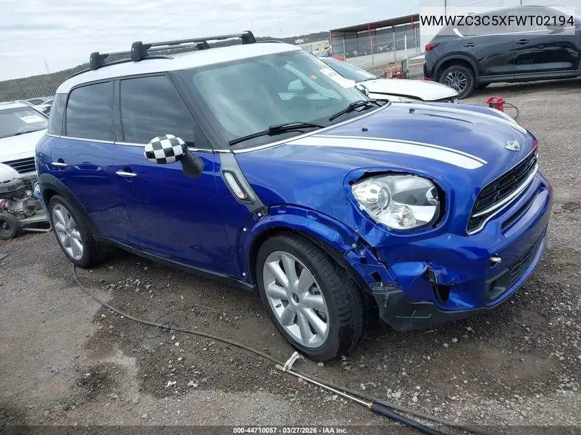2015 Mini Countryman Cooper S VIN: WMWZC3C5XFWT02194 Lot: 44710057