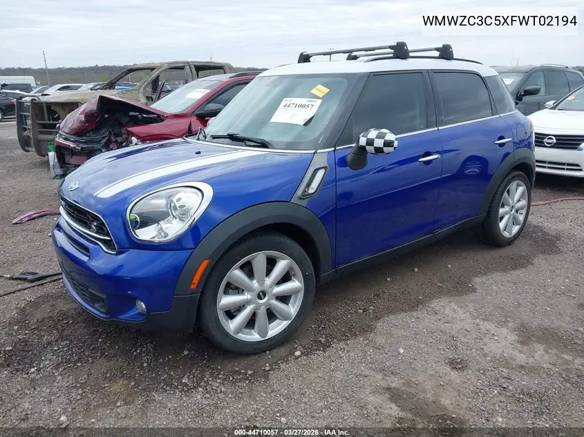 2015 Mini Countryman Cooper S VIN: WMWZC3C5XFWT02194 Lot: 44710057