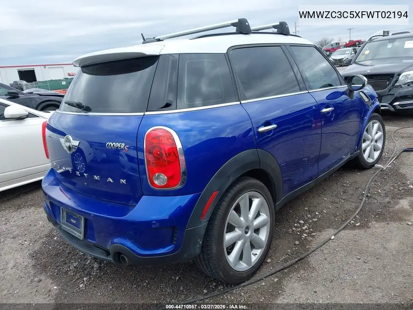 2015 Mini Countryman Cooper S VIN: WMWZC3C5XFWT02194 Lot: 44710057