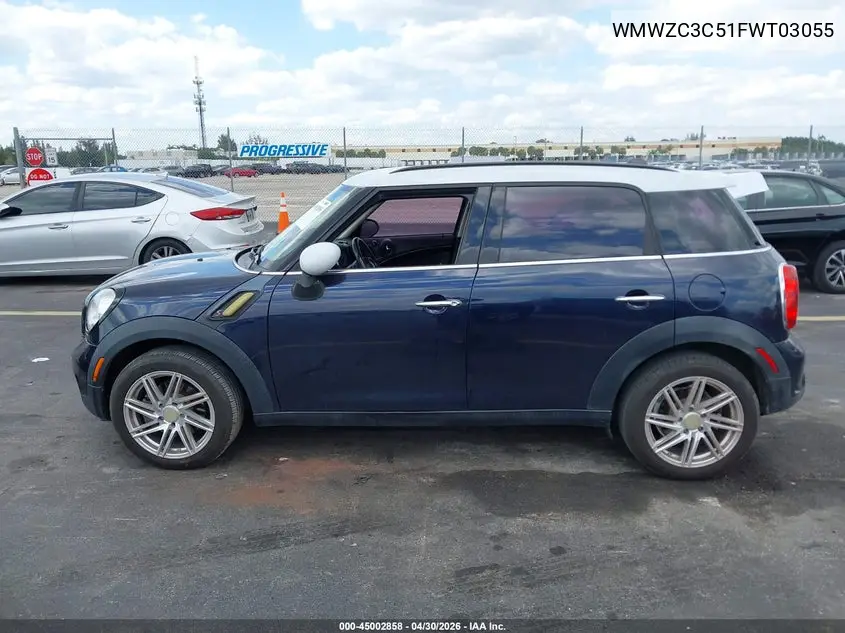 2015 Mini Countryman Cooper S VIN: WMWZC3C51FWT03055 Lot: 45002858