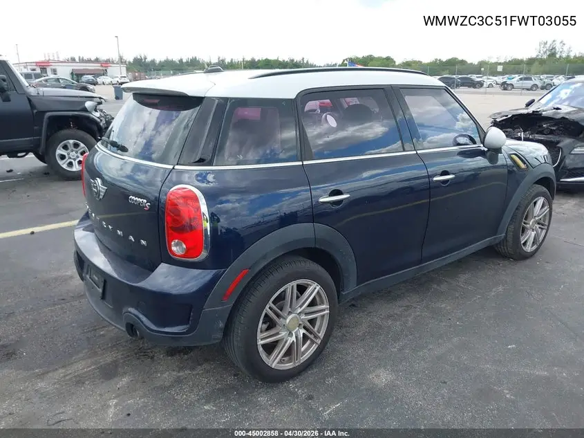 2015 Mini Countryman Cooper S VIN: WMWZC3C51FWT03055 Lot: 45002858