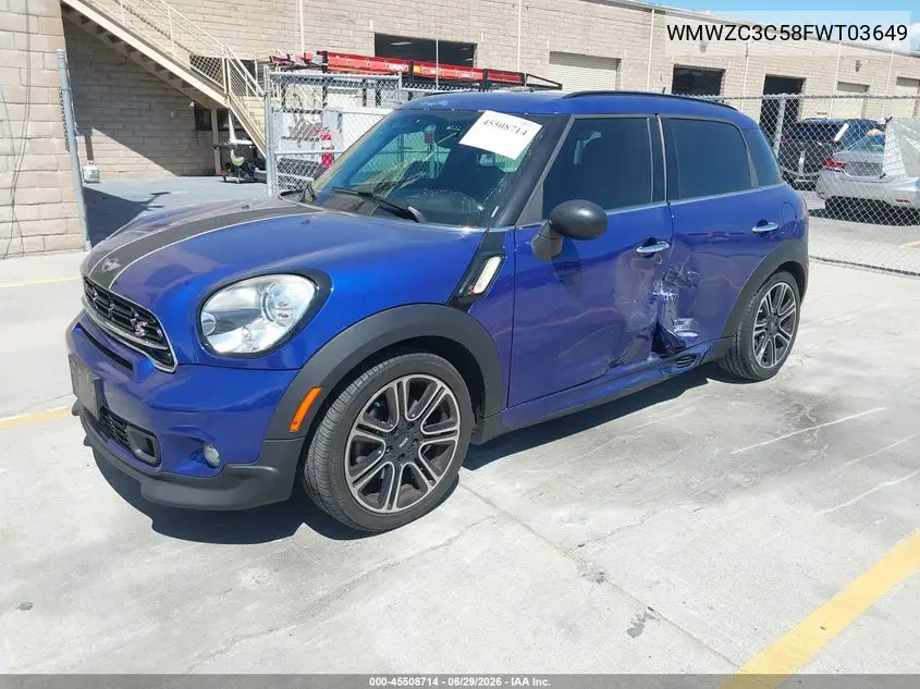 2015 Mini Countryman Cooper S VIN: WMWZC3C58FWT03649 Lot: 45508714