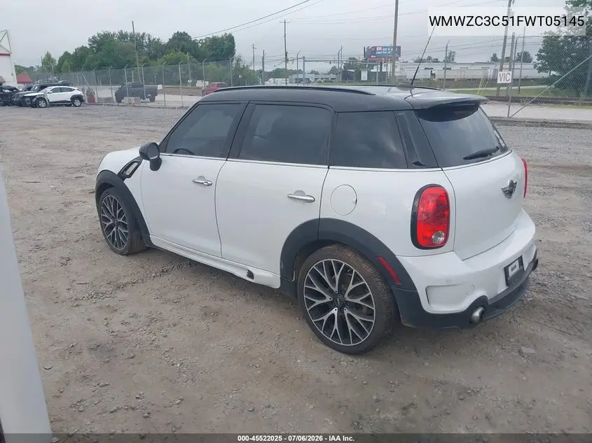 2015 Mini Countryman Cooper S VIN: WMWZC3C51FWT05145 Lot: 45522025