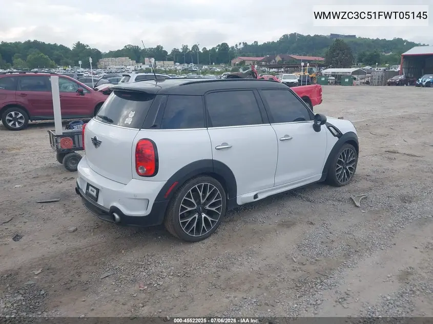 2015 Mini Countryman Cooper S VIN: WMWZC3C51FWT05145 Lot: 45522025