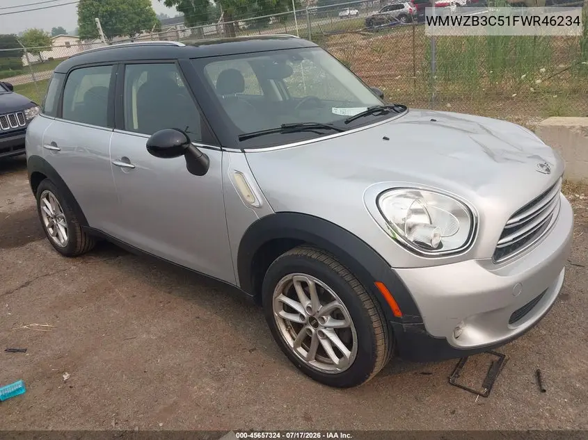 2015 Mini Countryman Cooper VIN: WMWZB3C51FWR46234 Lot: 45657324
