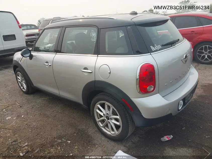 2015 Mini Countryman Cooper VIN: WMWZB3C51FWR46234 Lot: 45657324