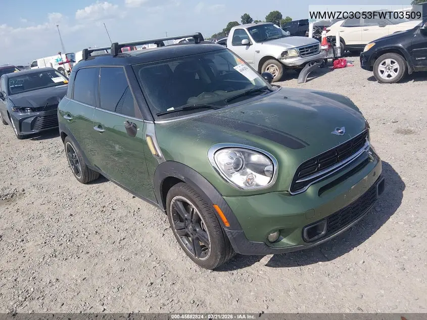 2015 Mini Countryman Cooper S VIN: WMWZC3C53FWT03509 Lot: 45682824