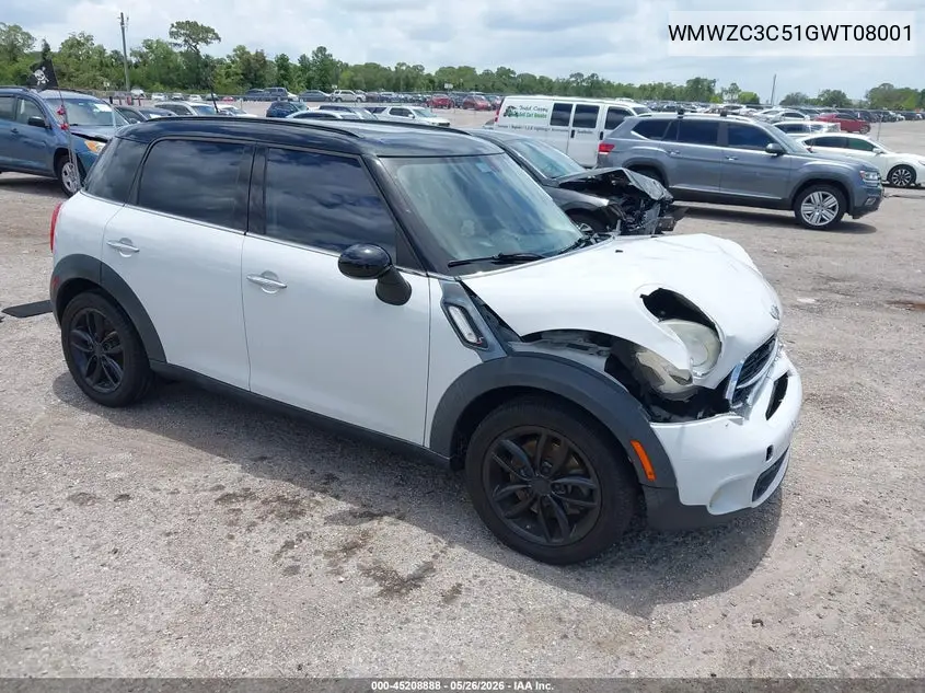2016 Mini Countryman Cooper S VIN: WMWZC3C51GWT08001 Lot: 45208888