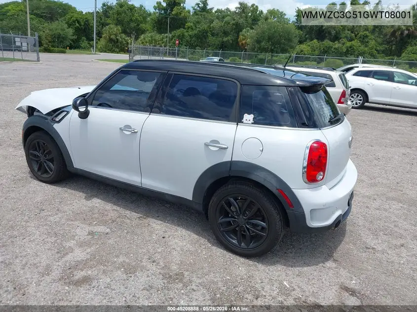 2016 Mini Countryman Cooper S VIN: WMWZC3C51GWT08001 Lot: 45208888
