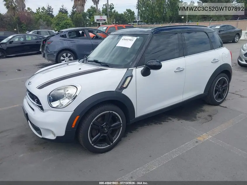2016 Mini Countryman Cooper S VIN: WMWZC3C52GWT07892 Lot: 45601903