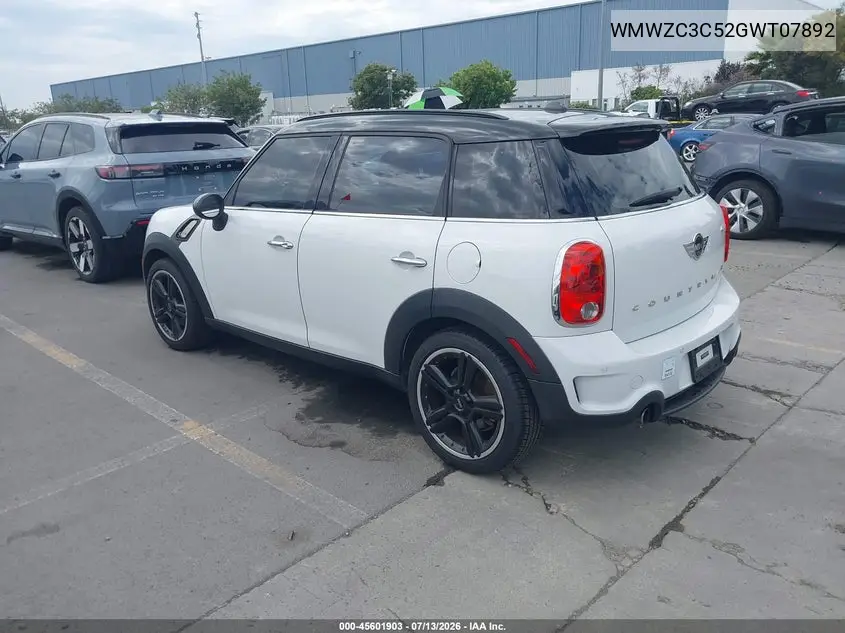 2016 Mini Countryman Cooper S VIN: WMWZC3C52GWT07892 Lot: 45601903