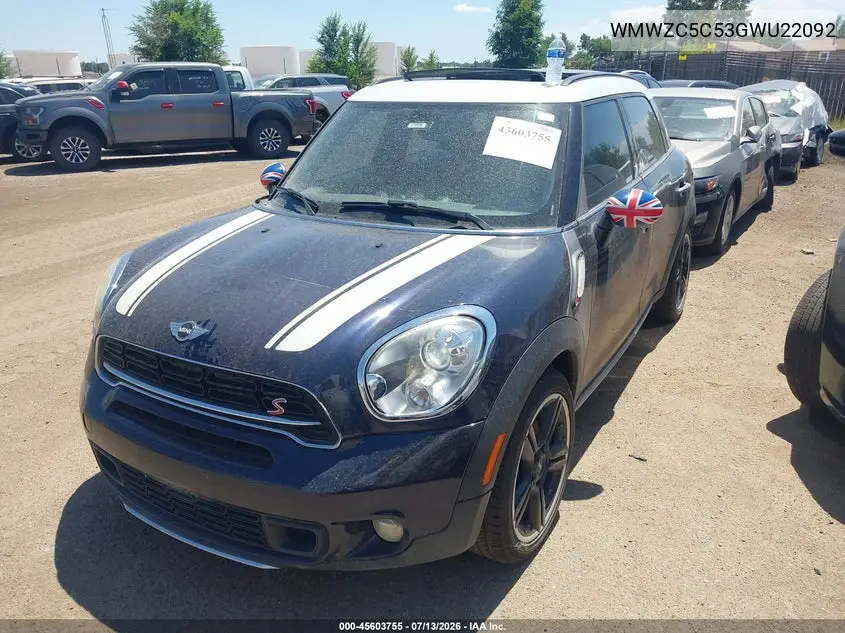 2016 Mini Countryman Cooper S VIN: WMWZC5C53GWU22092 Lot: 45603755