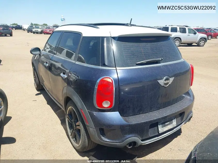 2016 Mini Countryman Cooper S VIN: WMWZC5C53GWU22092 Lot: 45603755