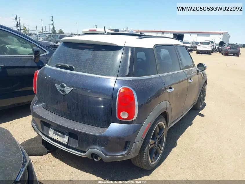 2016 Mini Countryman Cooper S VIN: WMWZC5C53GWU22092 Lot: 45603755