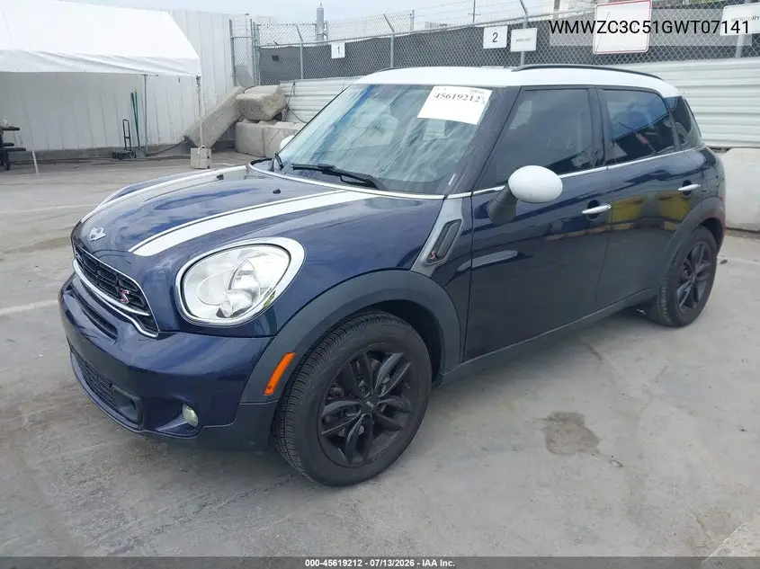 2016 Mini Countryman Cooper S VIN: WMWZC3C51GWT07141 Lot: 45619212