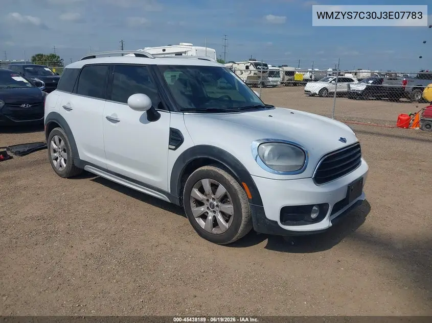 2018 Mini Countryman Cooper VIN: WMZYS7C30J3E07783 Lot: 45438189