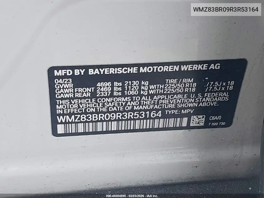 2024 Mini Countryman Cooper S VIN: WMZ83BR09R3R53164 Lot: 44304595