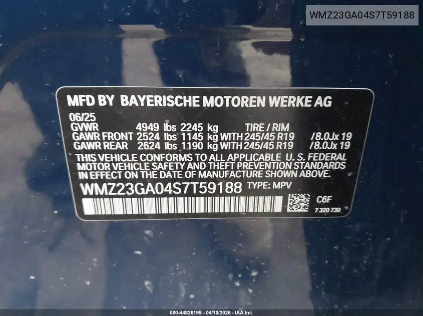 2025 Mini Countryman Cooper S VIN: WMZ23GA04S7T59188 Lot: 44826199