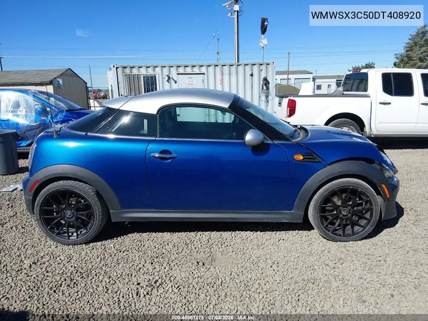 2013 Mini Coupe Cooper S VIN: WMWSX3C50DT408920 Lot: 45561875