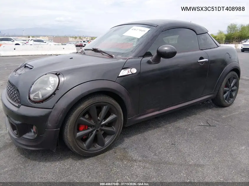 2013 Mini Coupe Cooper S VIN: WMWSX3C51DT408988 Lot: 45627049