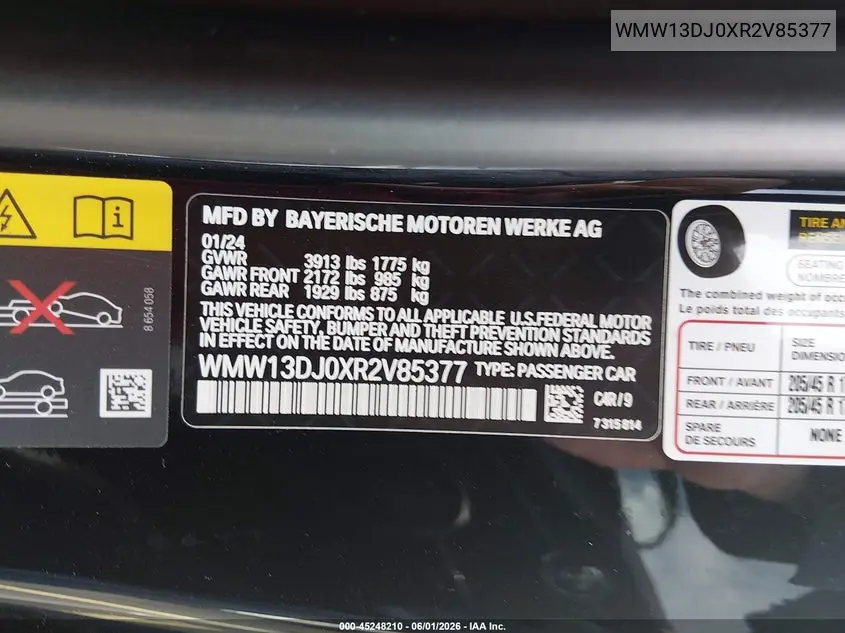 2024 Mini Se Hardtop Cooper VIN: WMW13DJ0XR2V85377 Lot: 45248210