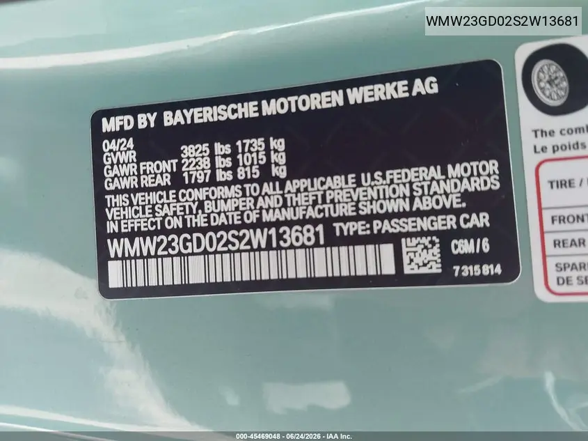2025 Mini Hardtop Cooper S VIN: WMW23GD02S2W13681 Lot: 45469048