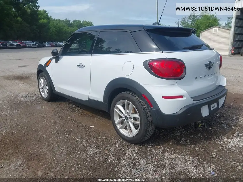 2013 Mini Paceman Cooper VIN: WMWSS1C51DWN46466 Lot: 45333436