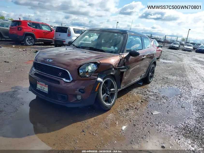2016 Mini Paceman Cooper S VIN: WMWSS7C50GWN70801 Lot: 44990938