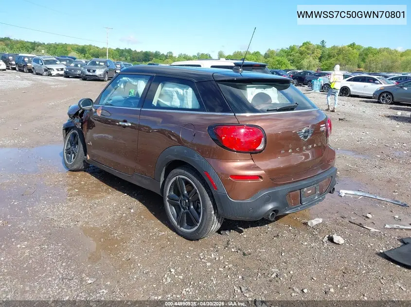 2016 Mini Paceman Cooper S VIN: WMWSS7C50GWN70801 Lot: 44990938