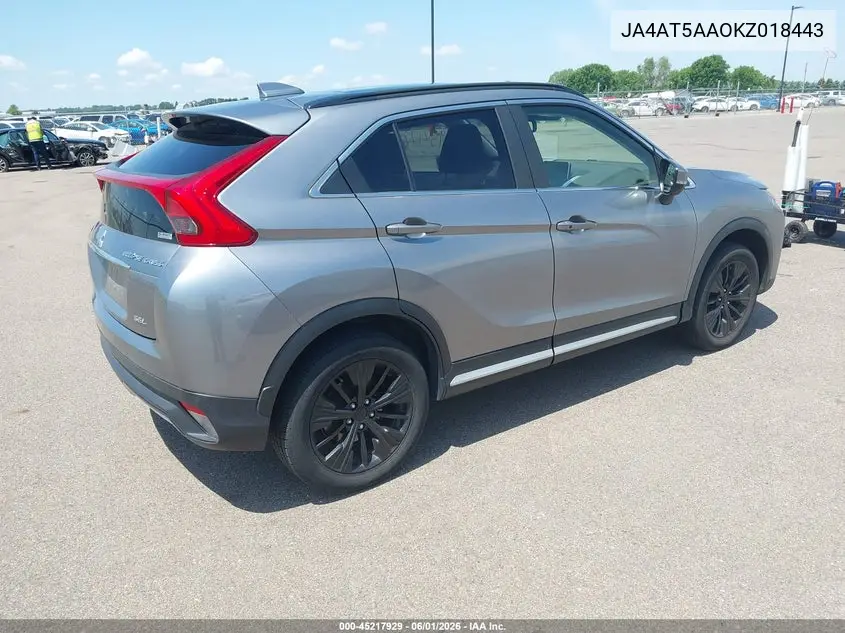 2019 Mitsubishi Eclipse Cross Sel VIN: JA4AT5AA0KZ018443 Lot: 45217929