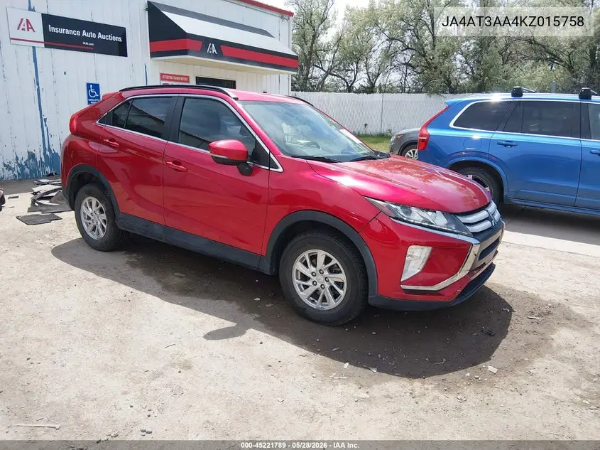 2019 Mitsubishi Eclipse Cross Es VIN: JA4AT3AA4KZ015758 Lot: 45221789