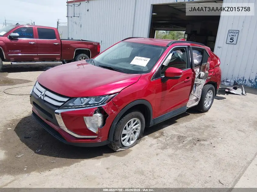 2019 Mitsubishi Eclipse Cross Es VIN: JA4AT3AA4KZ015758 Lot: 45221789