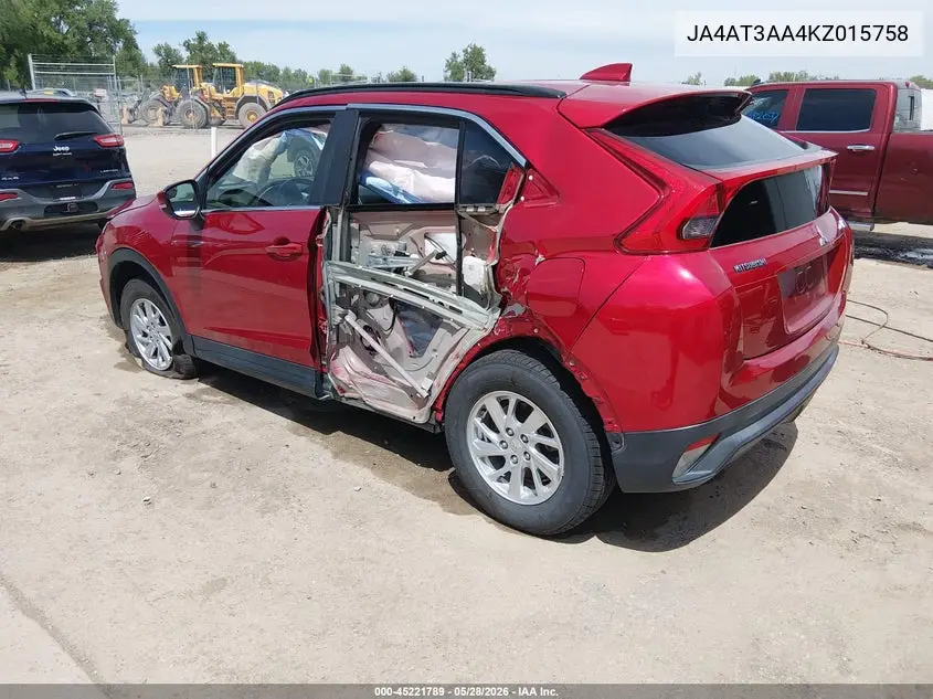 2019 Mitsubishi Eclipse Cross Es VIN: JA4AT3AA4KZ015758 Lot: 45221789
