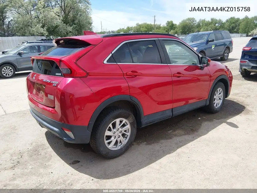 2019 Mitsubishi Eclipse Cross Es VIN: JA4AT3AA4KZ015758 Lot: 45221789