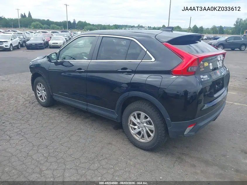 2019 Mitsubishi Eclipse Cross Es VIN: JA4AT3AA0KZ033612 Lot: 45224568