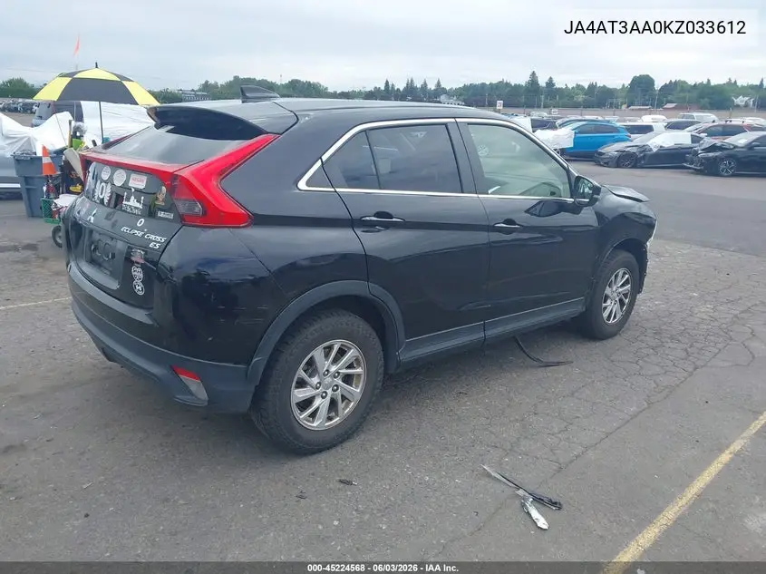 2019 Mitsubishi Eclipse Cross Es VIN: JA4AT3AA0KZ033612 Lot: 45224568