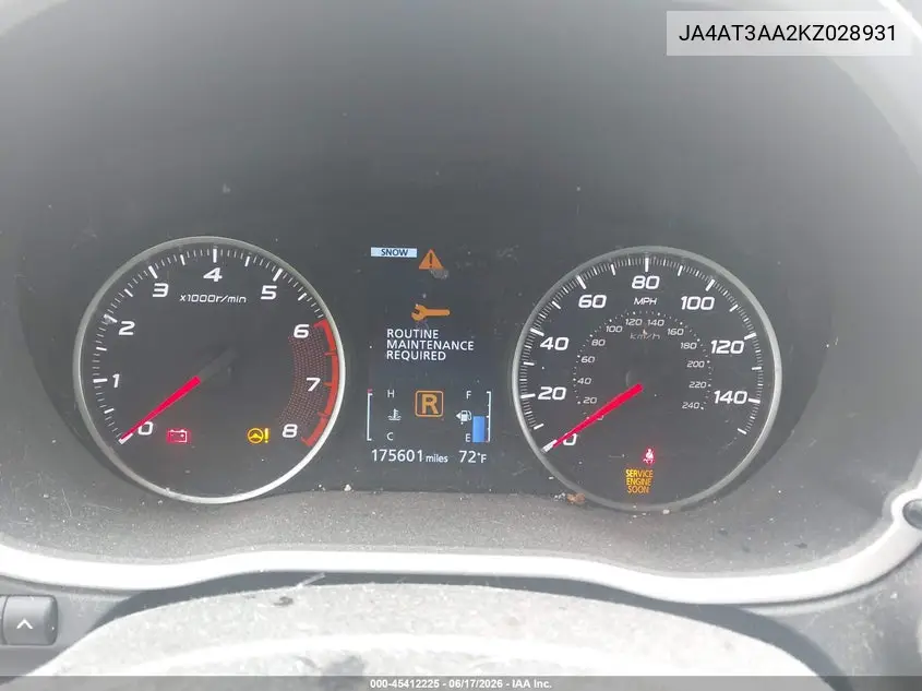 JA4AT3AA2KZ028931 2019 Mitsubishi Eclipse Cross Es