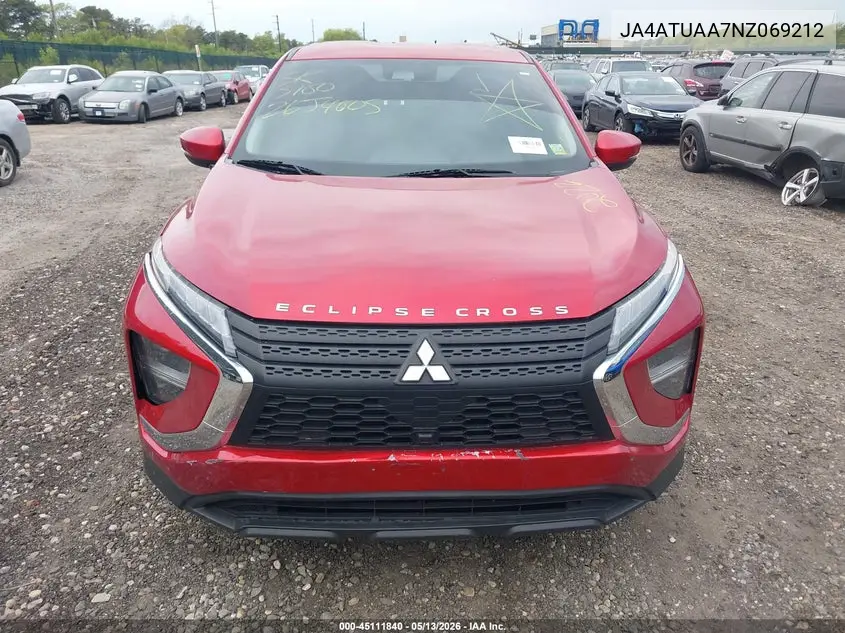 2022 Mitsubishi Eclipse Cross Es S-Awc VIN: JA4ATUAA7NZ069212 Lot: 45111840