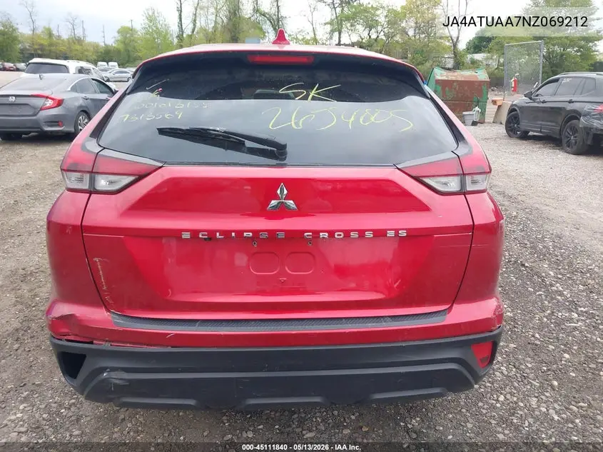 2022 Mitsubishi Eclipse Cross Es S-Awc VIN: JA4ATUAA7NZ069212 Lot: 45111840