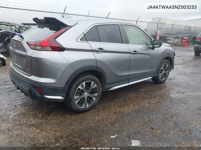 2022 Mitsubishi Eclipse Cross Se S-Awc/Se Special Edition S-Awc/Sel S-Awc/Sel Special Edition S-Awc VIN: JA4ATWAA5NZ003253 Lot: 45371190