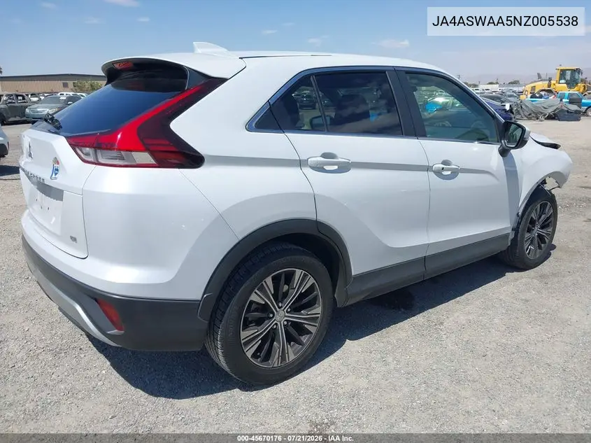 2022 Mitsubishi Eclipse Cross Se/Se Special Edition/Sel/Sel Special Edition VIN: JA4ASWAA5NZ005538 Lot: 45670176