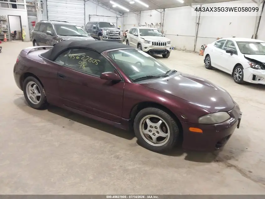 1998 Mitsubishi Eclipse Spyder Gs VIN: 4A3AX35G3WE058099 Lot: 45627805