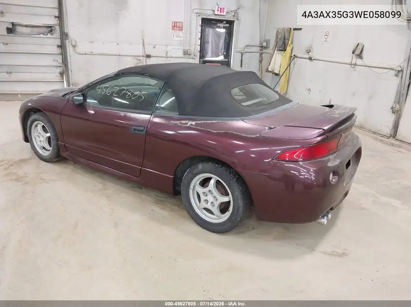 1998 Mitsubishi Eclipse Spyder Gs VIN: 4A3AX35G3WE058099 Lot: 45627805
