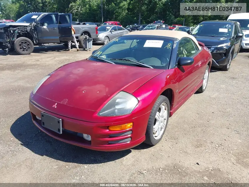 2001 Mitsubishi Eclipse Spyder Gt VIN: 4A3AE85H81E034787 Lot: 45364495
