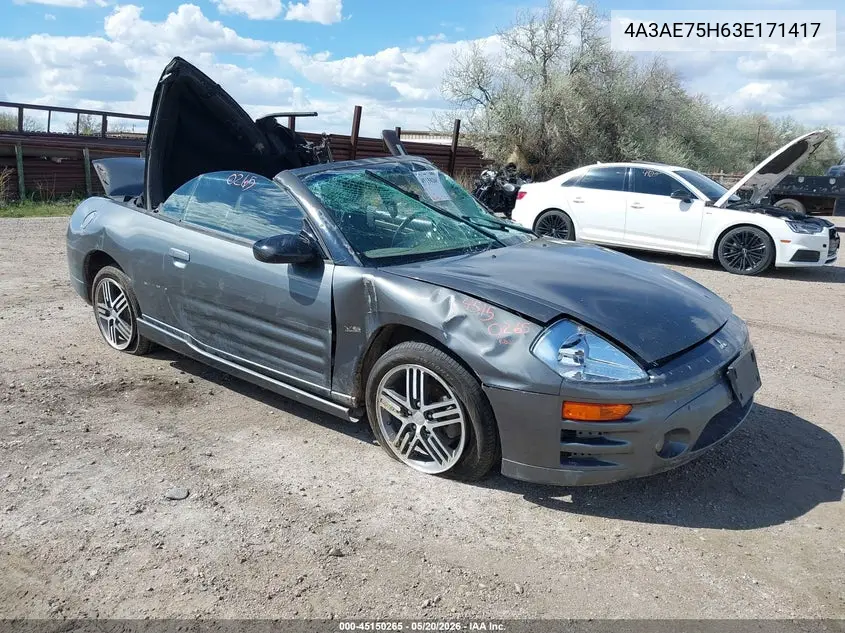 2003 Mitsubishi Eclipse Spyder Gts VIN: 4A3AE75H63E171417 Lot: 45150265