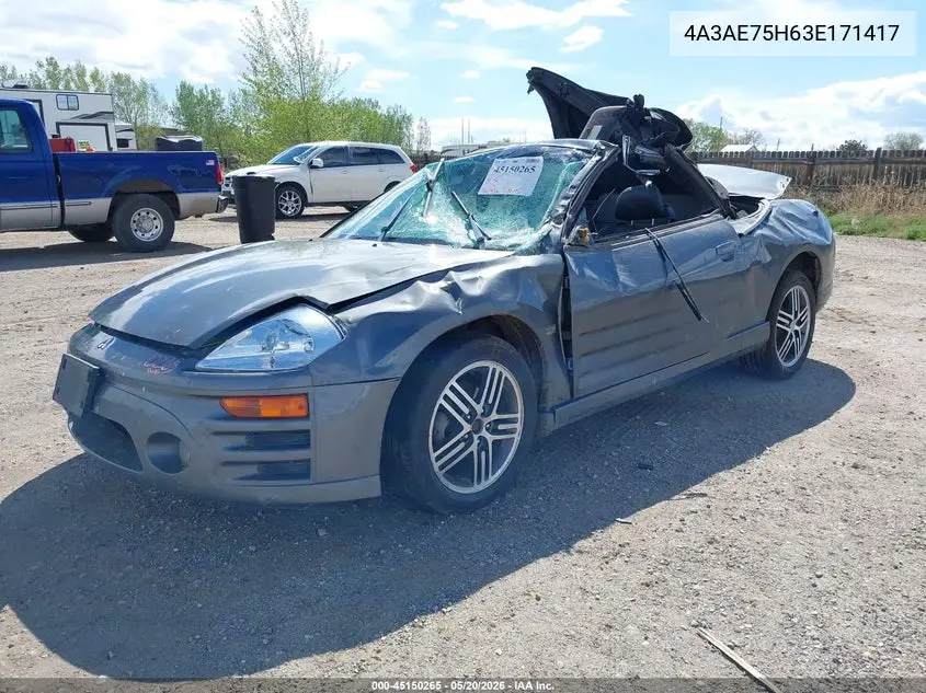 2003 Mitsubishi Eclipse Spyder Gts VIN: 4A3AE75H63E171417 Lot: 45150265