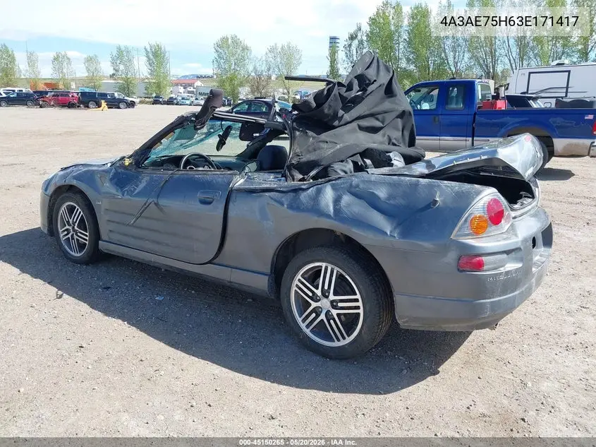 2003 Mitsubishi Eclipse Spyder Gts VIN: 4A3AE75H63E171417 Lot: 45150265